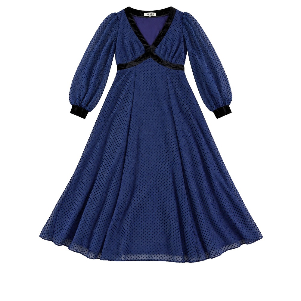Boden Blue Devore Maxi Tea Dress Womens 8P Sheer Devore Spot New Tags Velvet